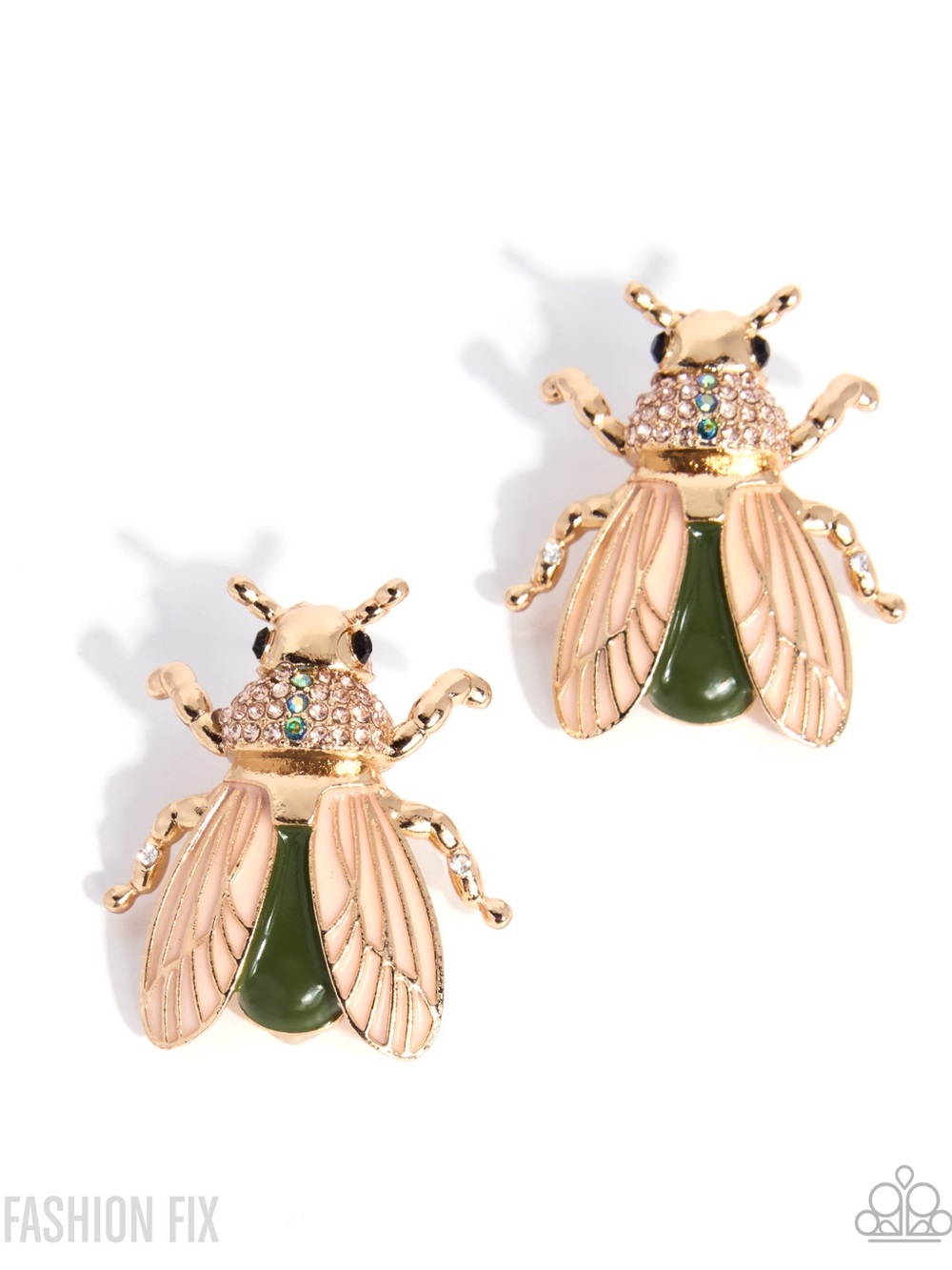 paparazzi Gold Bee Stud Earrings with Green & Blush Accents